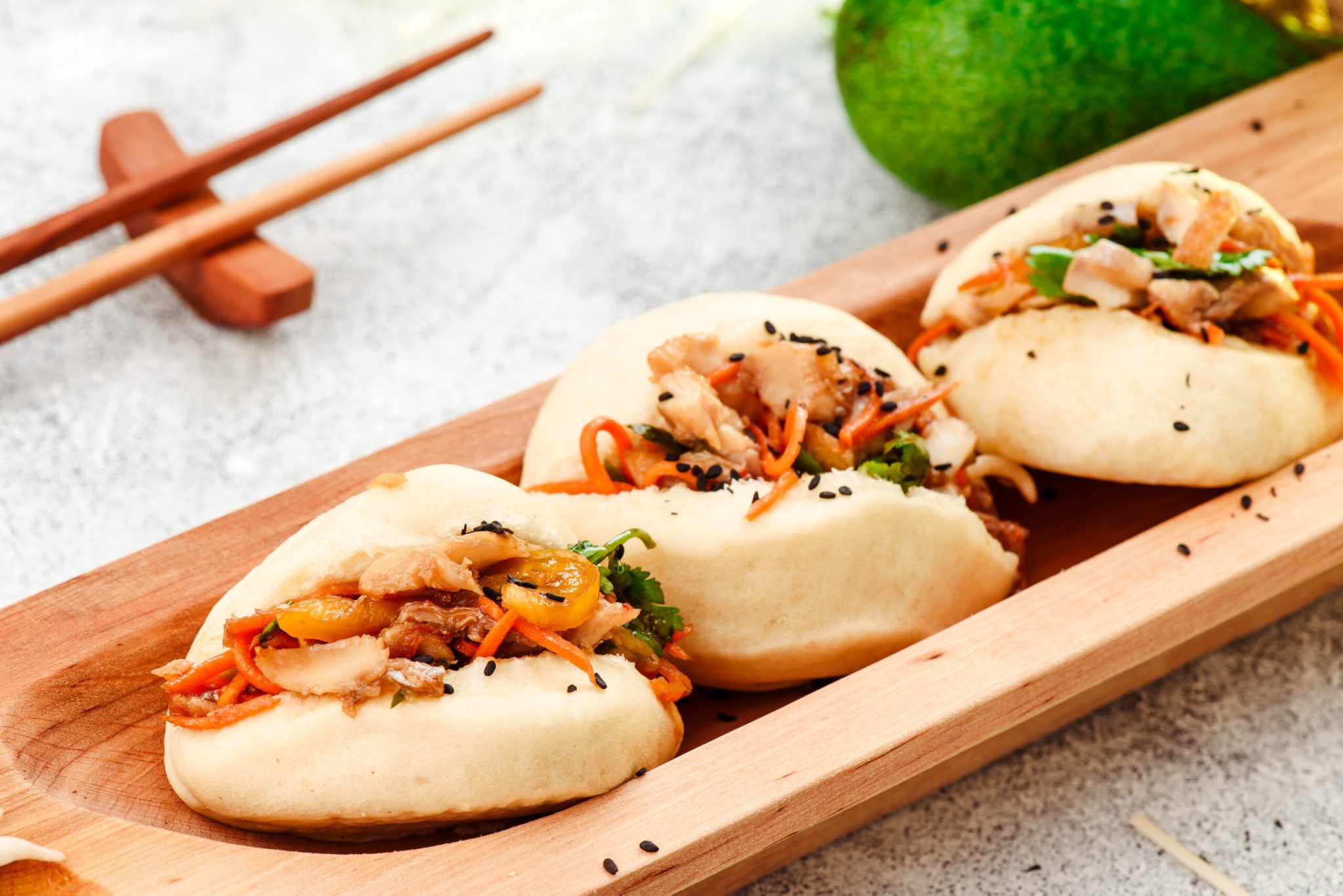 BBQ Pork, Grilled Chicken, Grilled Beef Bao Taco – Basil & Sprout